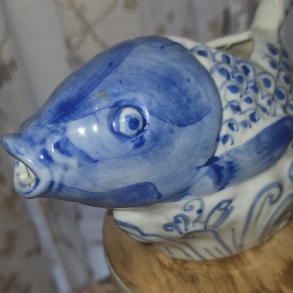 Blue Ceramic Fish-Shaped Water Pitcher